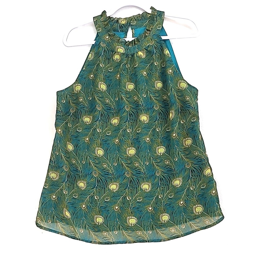 Liberty Of London Teal Tank Top Peacock Print Sz XL‎
